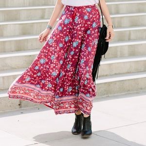 Spell Folk Town Button Down Skirt in Wine